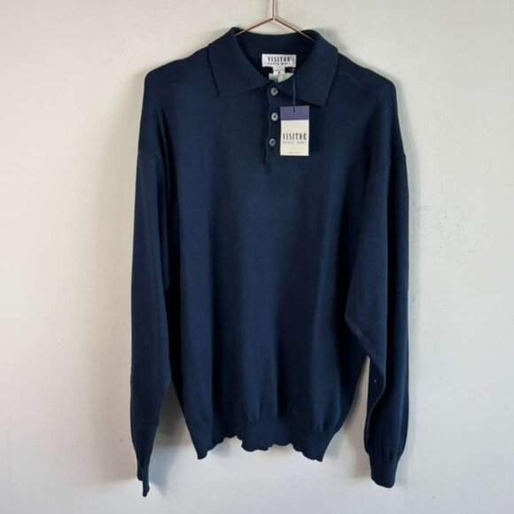 Visitor Poeta Moda Mens Long Sleeve Quarter Zip Sweater Blue Size Medium - Picture 12 of 12